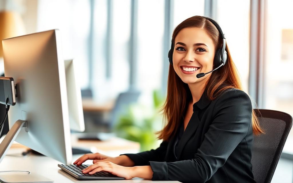 Atendente sorridente com headset